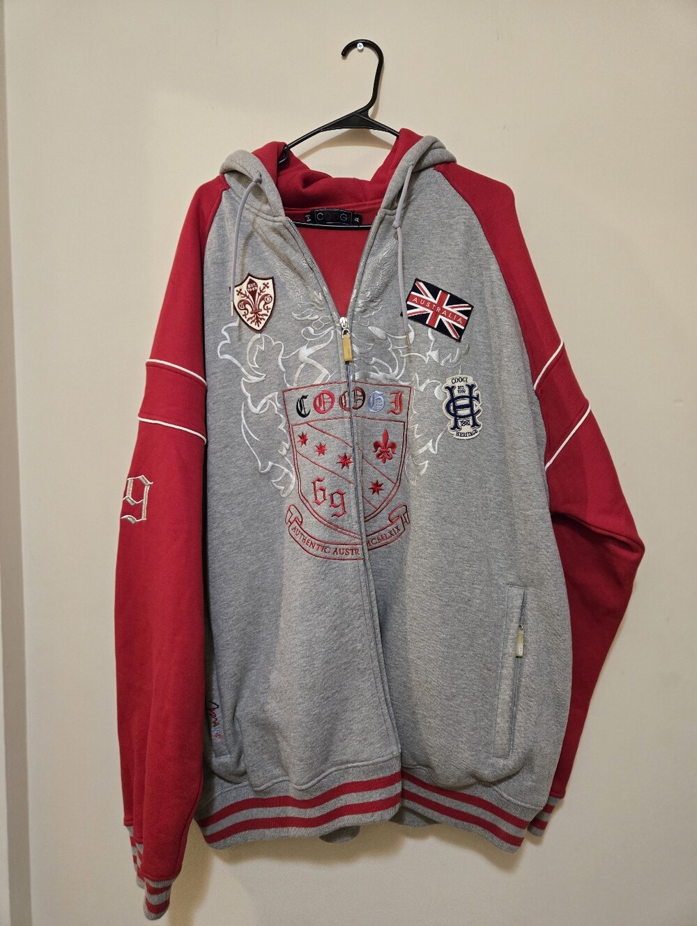 Vintage COOGI Red Hooded Zip Jacket with Branded Neck Label